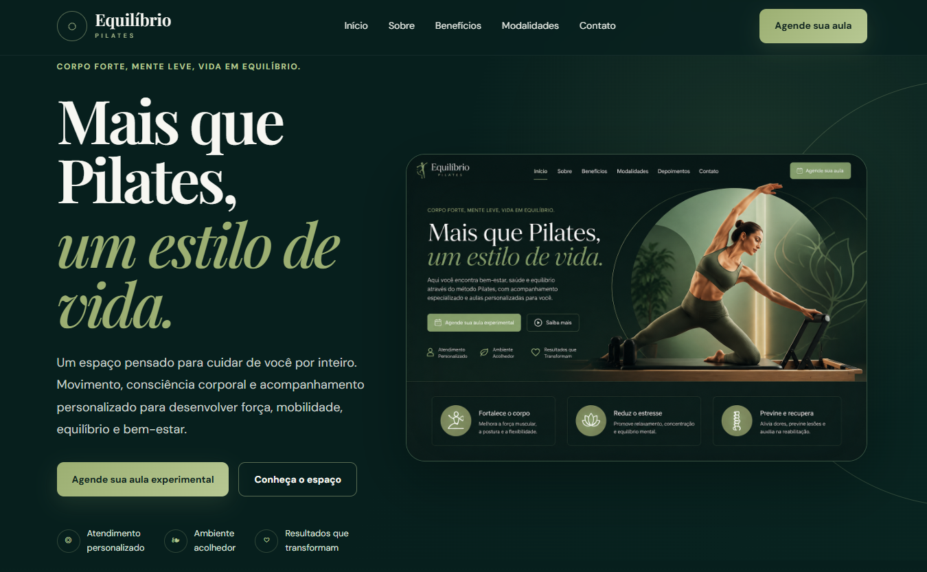 Projeto de website para estúdio de Pilates